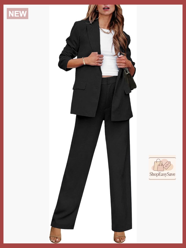 2 Piece Blazer Wide Leg Pants Set Business Casual Suit Office
